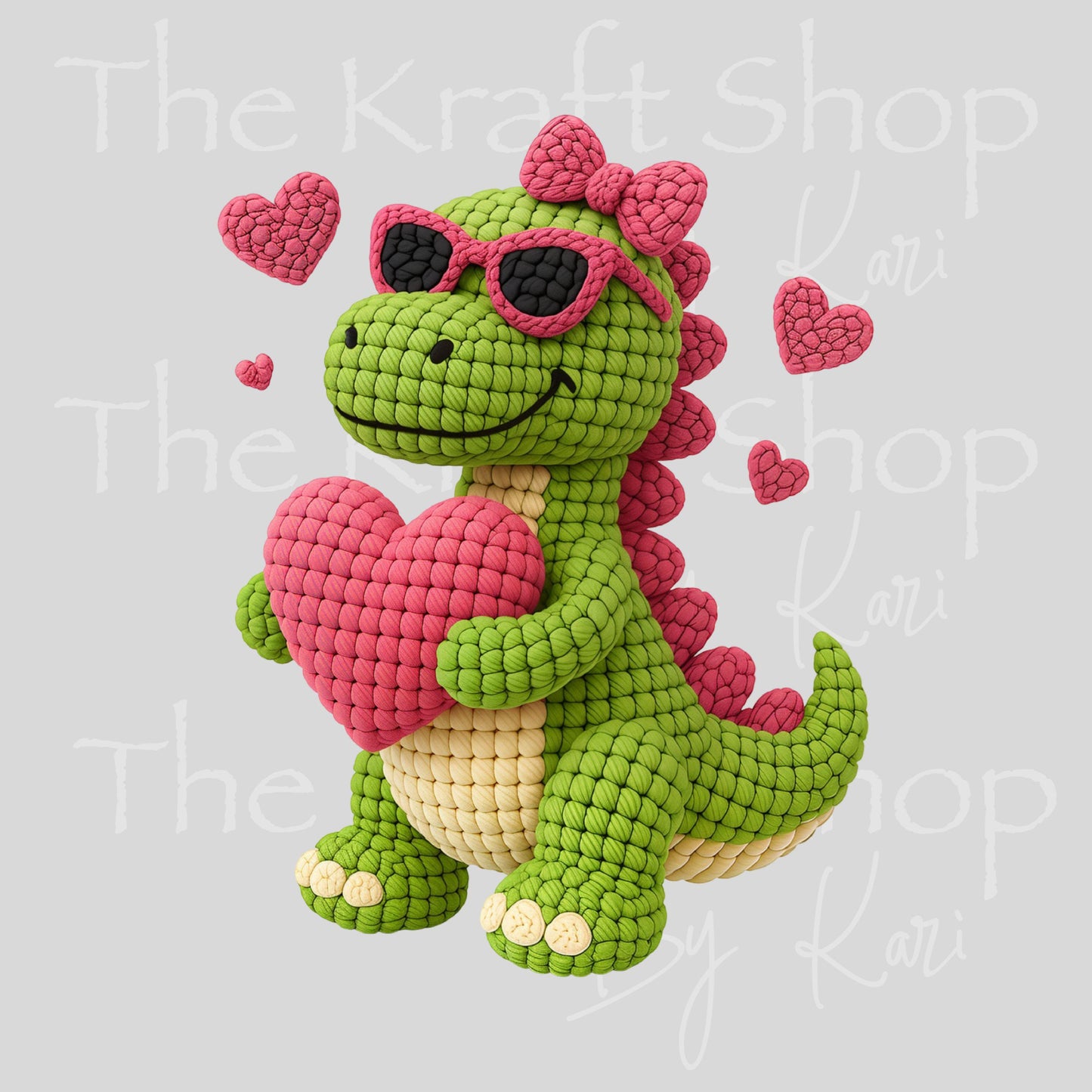 UV DTF Sticker print Yarn Valentines Dino crochet look Valentine's Day decal #7579