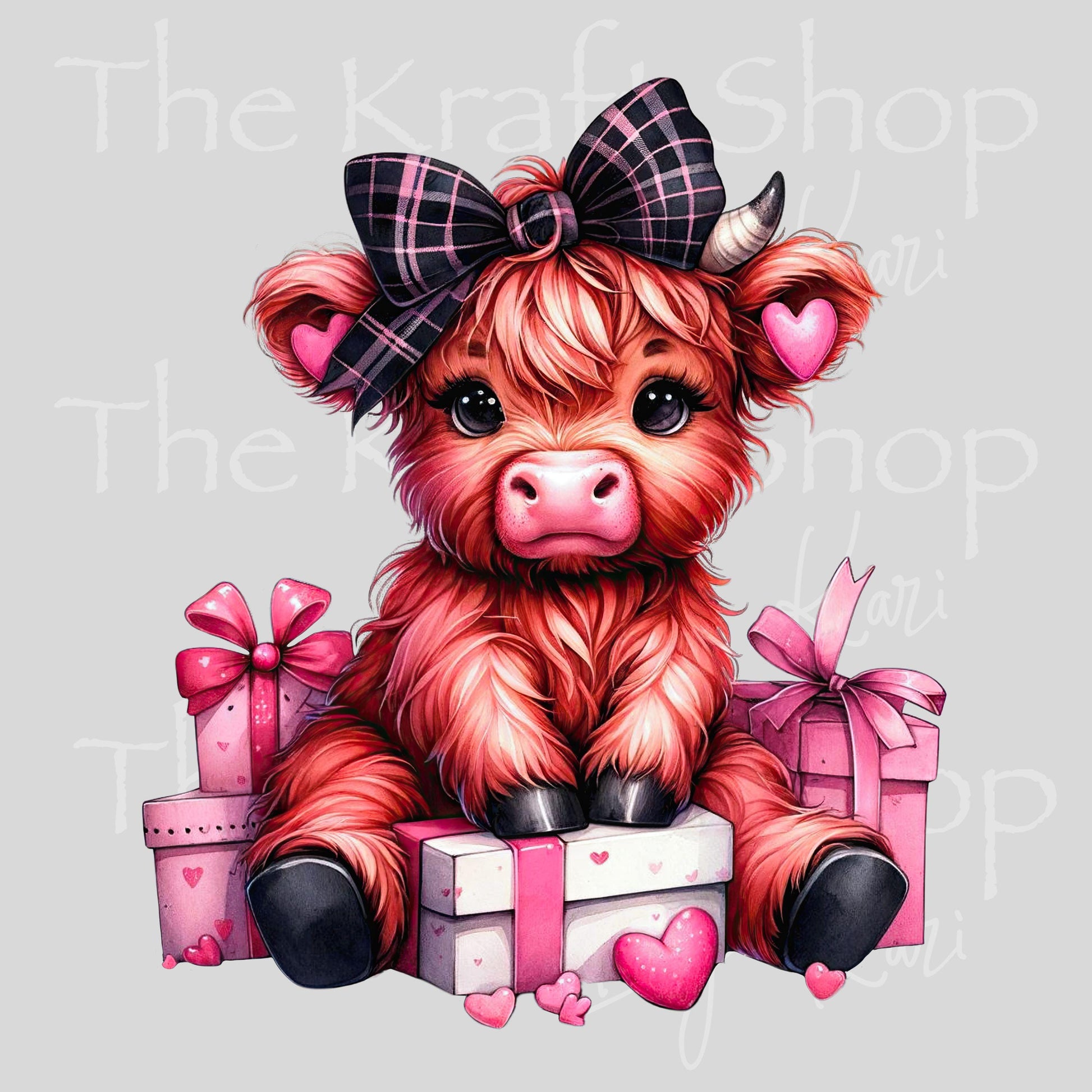 UV DTF Sticker print Valentines Cow with pink black bow Valentine's Day decal #7580