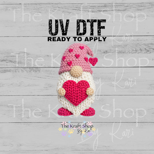 UV DTF Sticker print Yarn Valentines Gnome crochet look Valentine's Day decal #7581