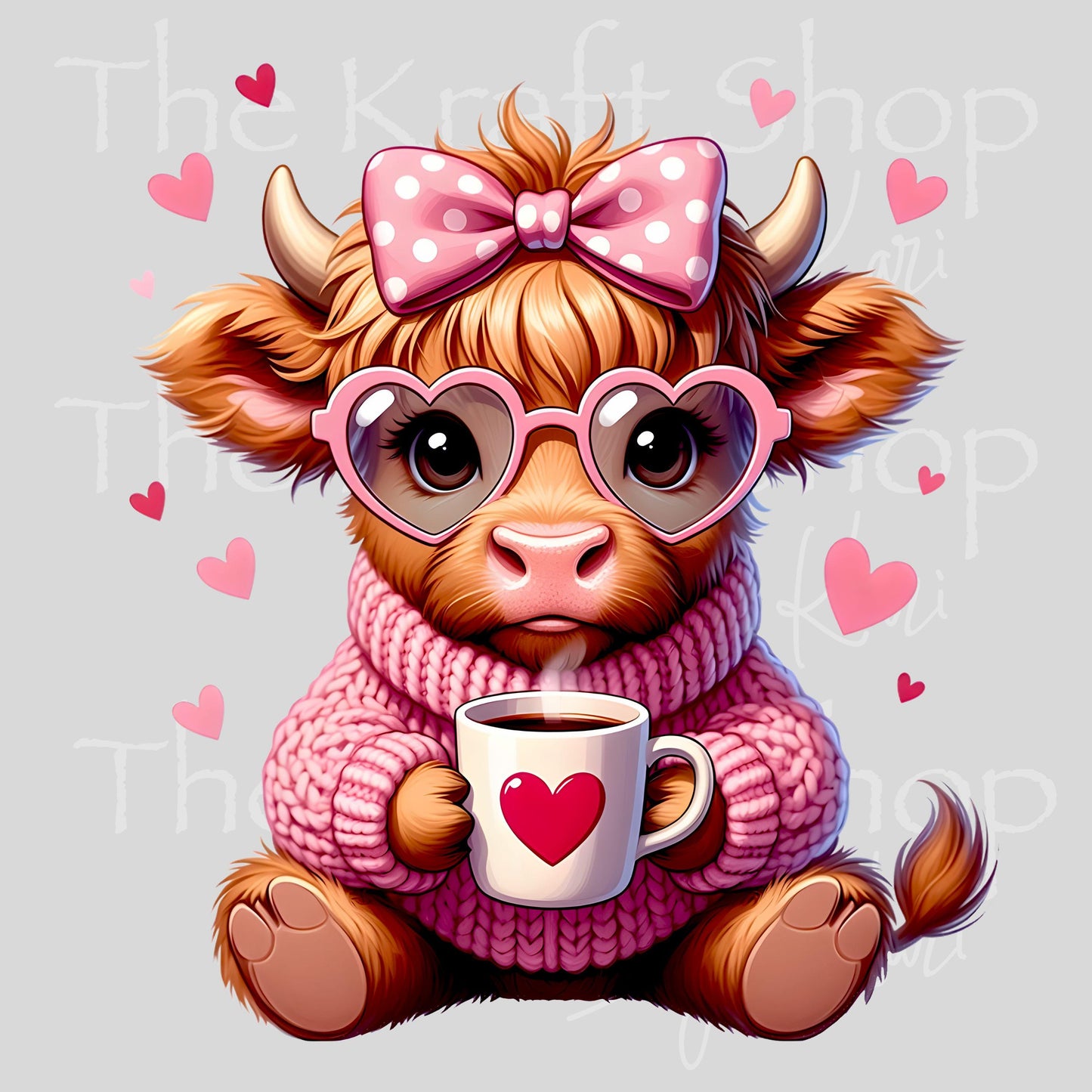 UV DTF Sticker print Pink Valentines Day Highland Cow with pink bow Valentine's Day decal #7582