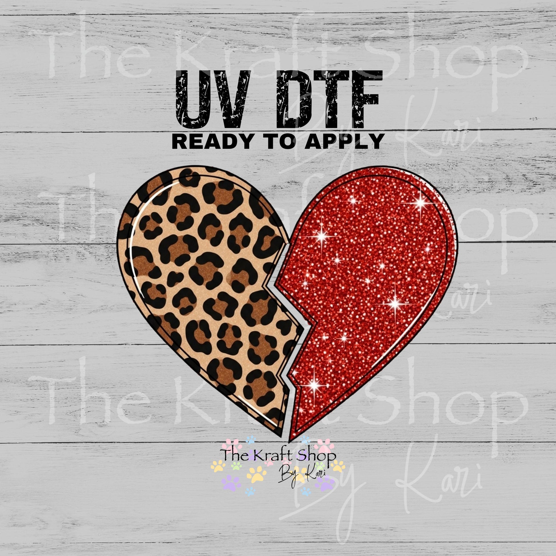 UV DTF Sticker print Leopard Heart half red Valentine's Day decal #7587