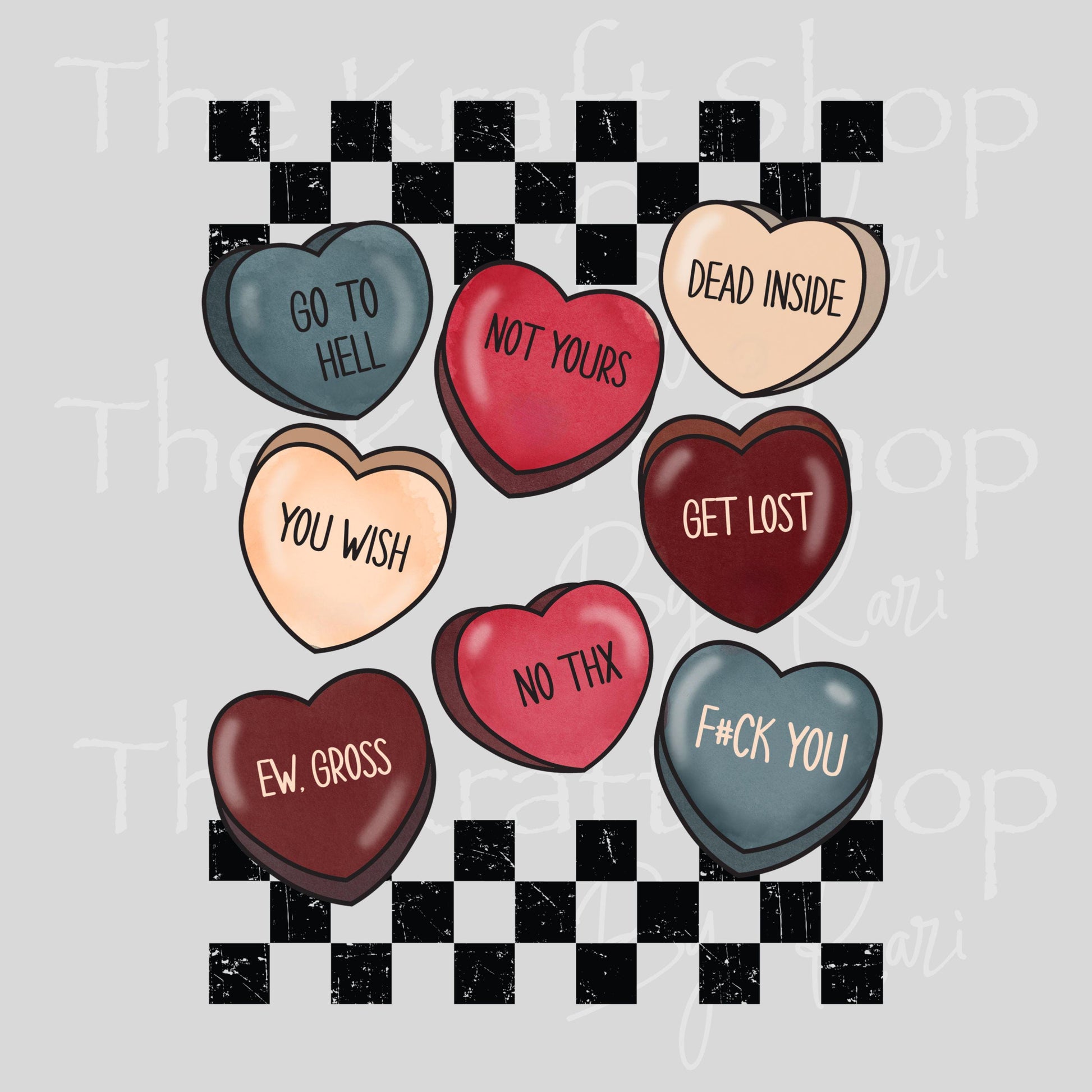 UV DTF Sticker print Rude hearts checkered Anti Valentines Valentine's Day decal #7591