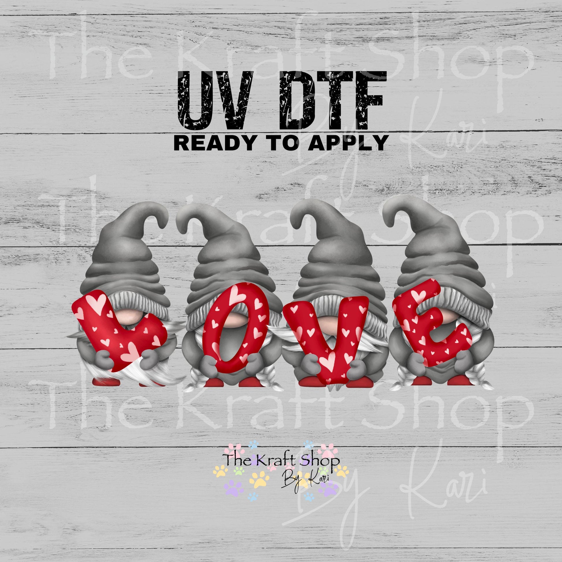 UV DTF Sticker print Love grey gnomes Valentine's Day decal #7592