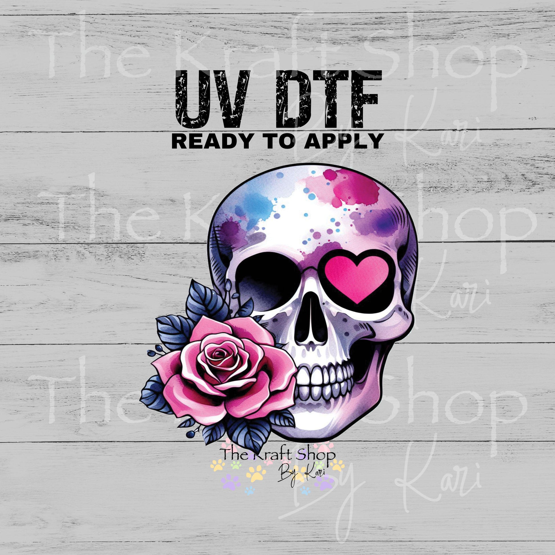 UV DTF Sticker print Valentine skull with pink flowers Valentine's Day decal #7593
