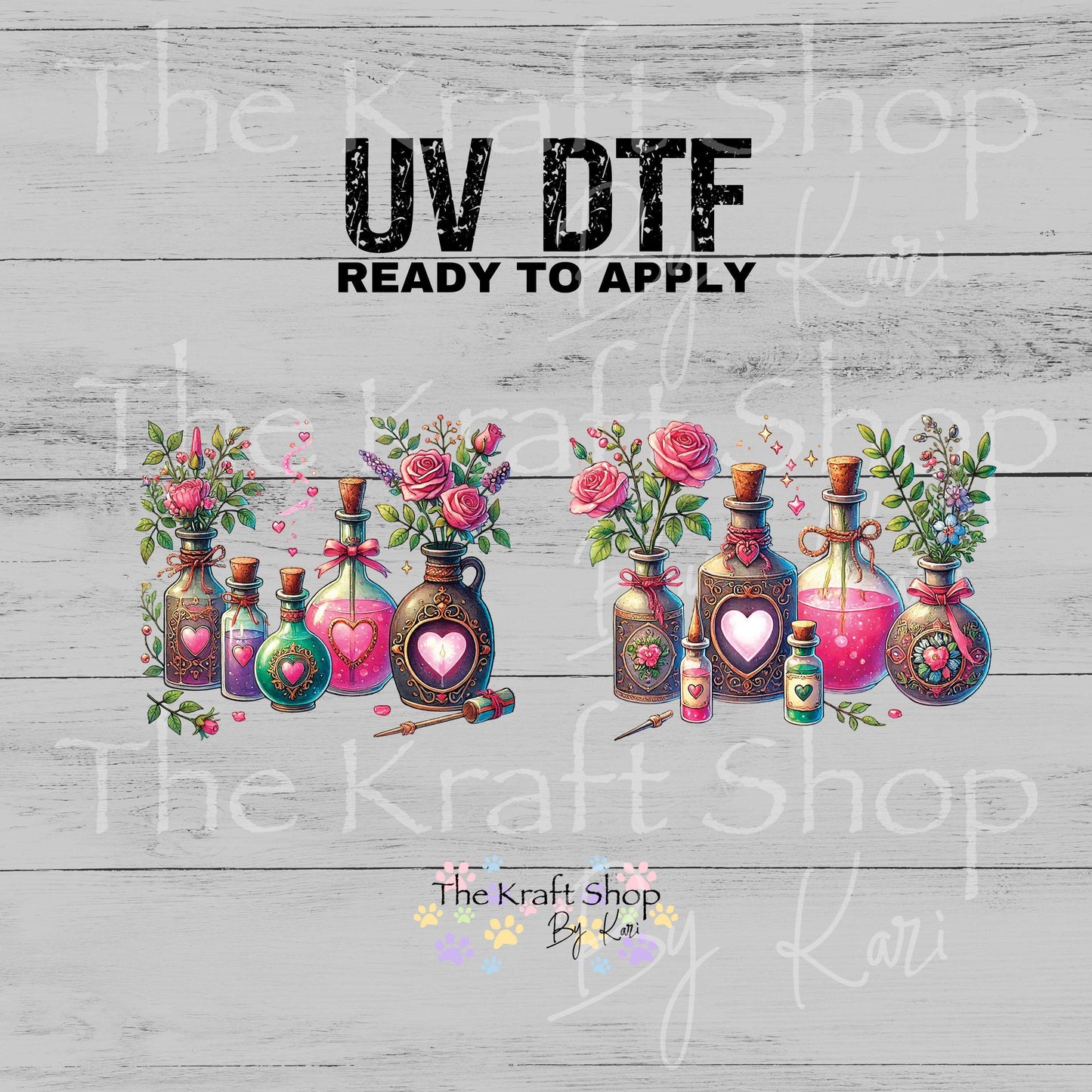 UV DTF Sticker print Love Potion Valentine's Day 2 pk decals, tumbler decal, permanent sticker. #7599