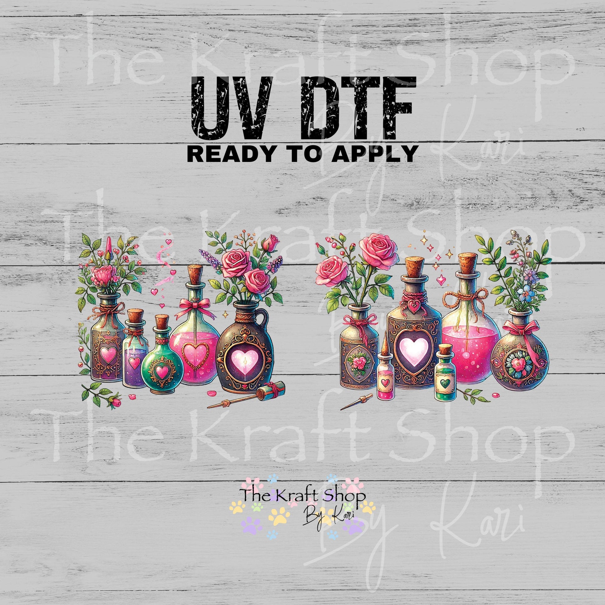 UV DTF Sticker print Love Potion Valentine's Day 2 pk decals, tumbler decal, permanent sticker. #7599