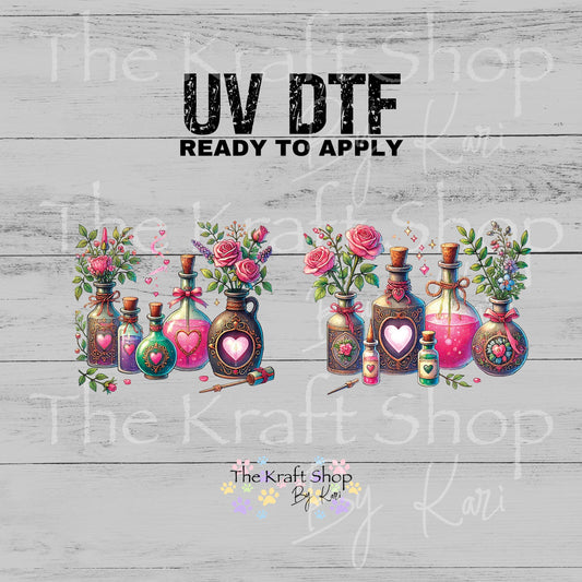 UV DTF Sticker print Love Potion Valentine's Day 2 pk decals, tumbler decal, permanent sticker. #7599