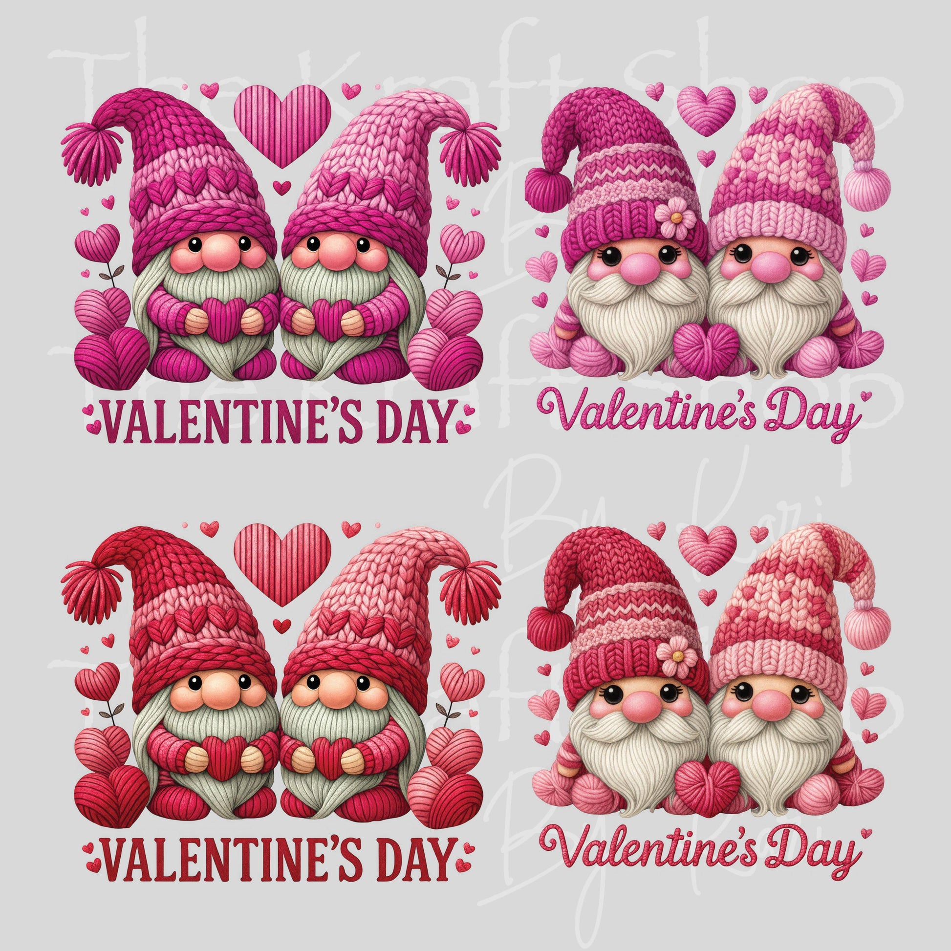 UV DTF Sticker print Yarn Gnomes Pink or Red Valentine's Day 2 pk decals, tumbler decal, permanent sticker. #7600