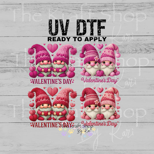 UV DTF Sticker print Yarn Gnomes Pink or Red Valentine's Day 2 pk decals, tumbler decal, permanent sticker. #7600