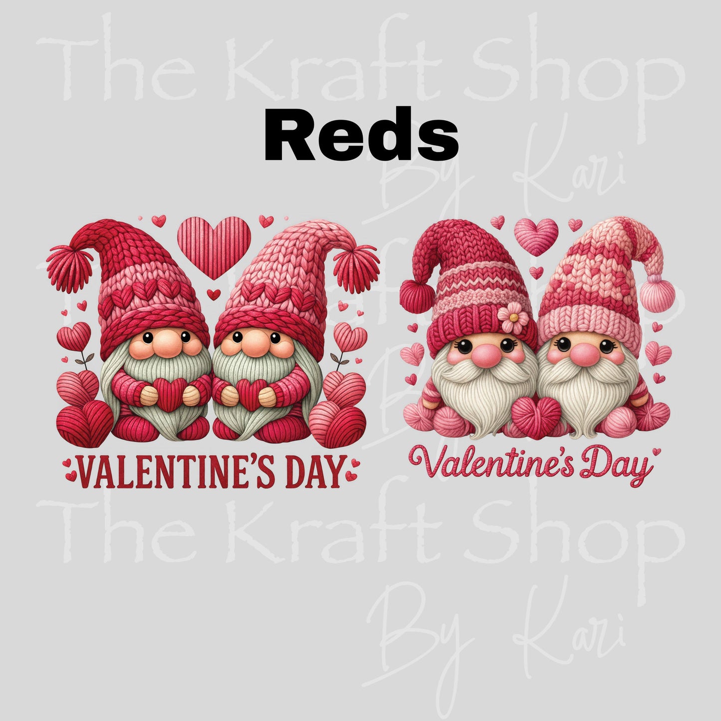 UV DTF Sticker print Yarn Gnomes Pink or Red Valentine's Day 2 pk decals, tumbler decal, permanent sticker. #7600