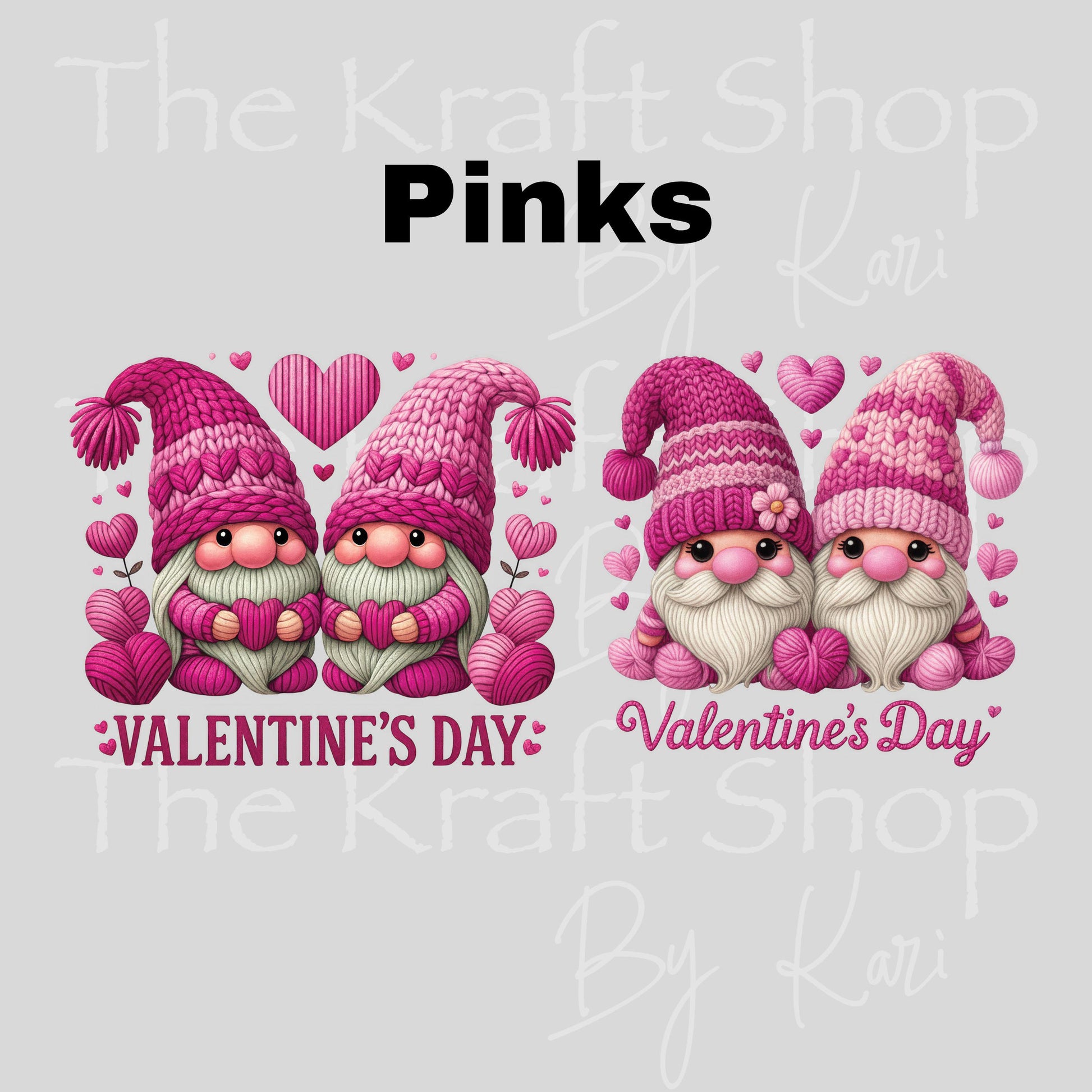 UV DTF Sticker print Yarn Gnomes Pink or Red Valentine's Day 2 pk decals, tumbler decal, permanent sticker. #7600
