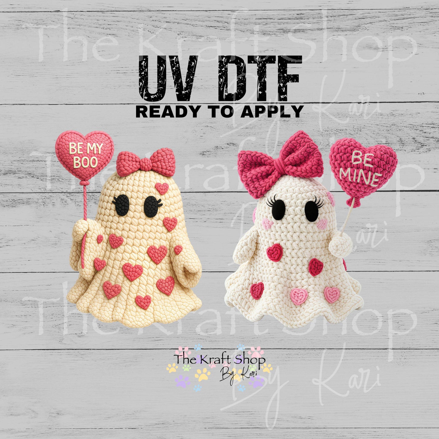 UV DTF Sticker print Be Mine Yarn Ghost Valentine's Day 2 pk decals, tumbler decal, permanent sticker. #7601