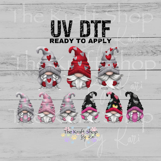 UV DTF Sticker prints. Grey pink black Gnomes Valentines decals 3 pk, permanent sticker.#7604