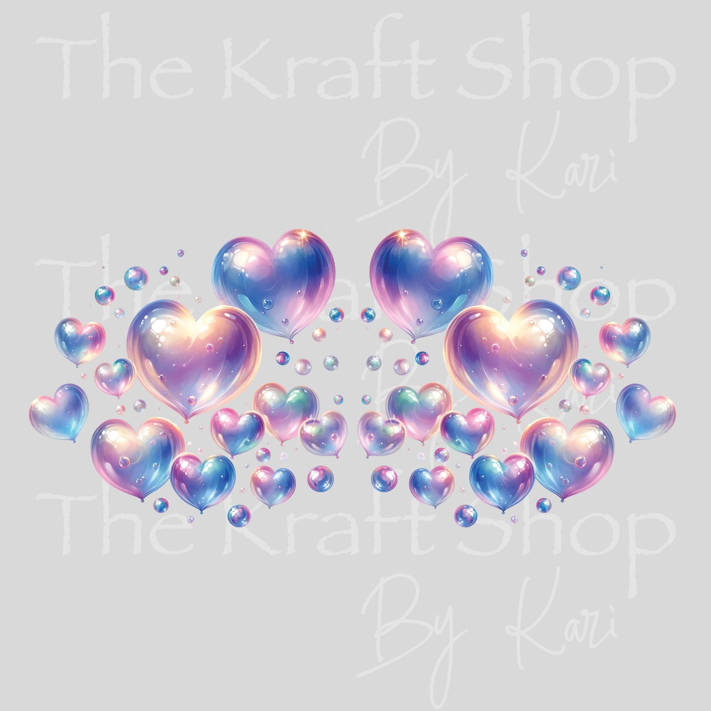 UV DTF Sticker print. Iridescent heart bubbles Valentine's Day decal. #7608