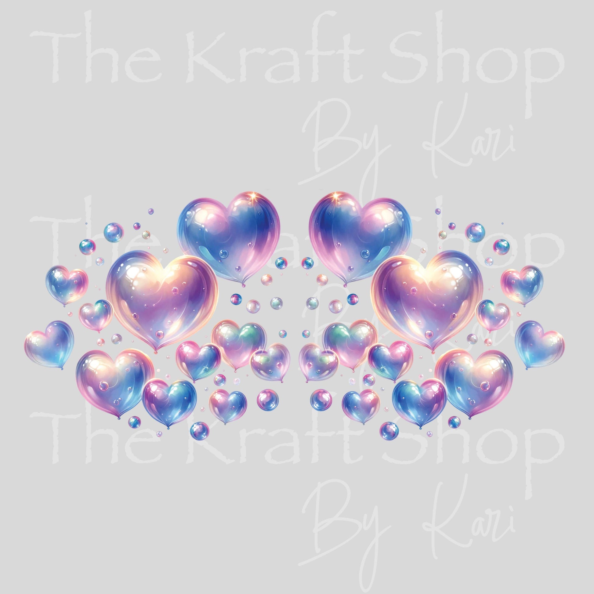 UV DTF Sticker print. Iridescent heart bubbles Valentine's Day decal. #7608