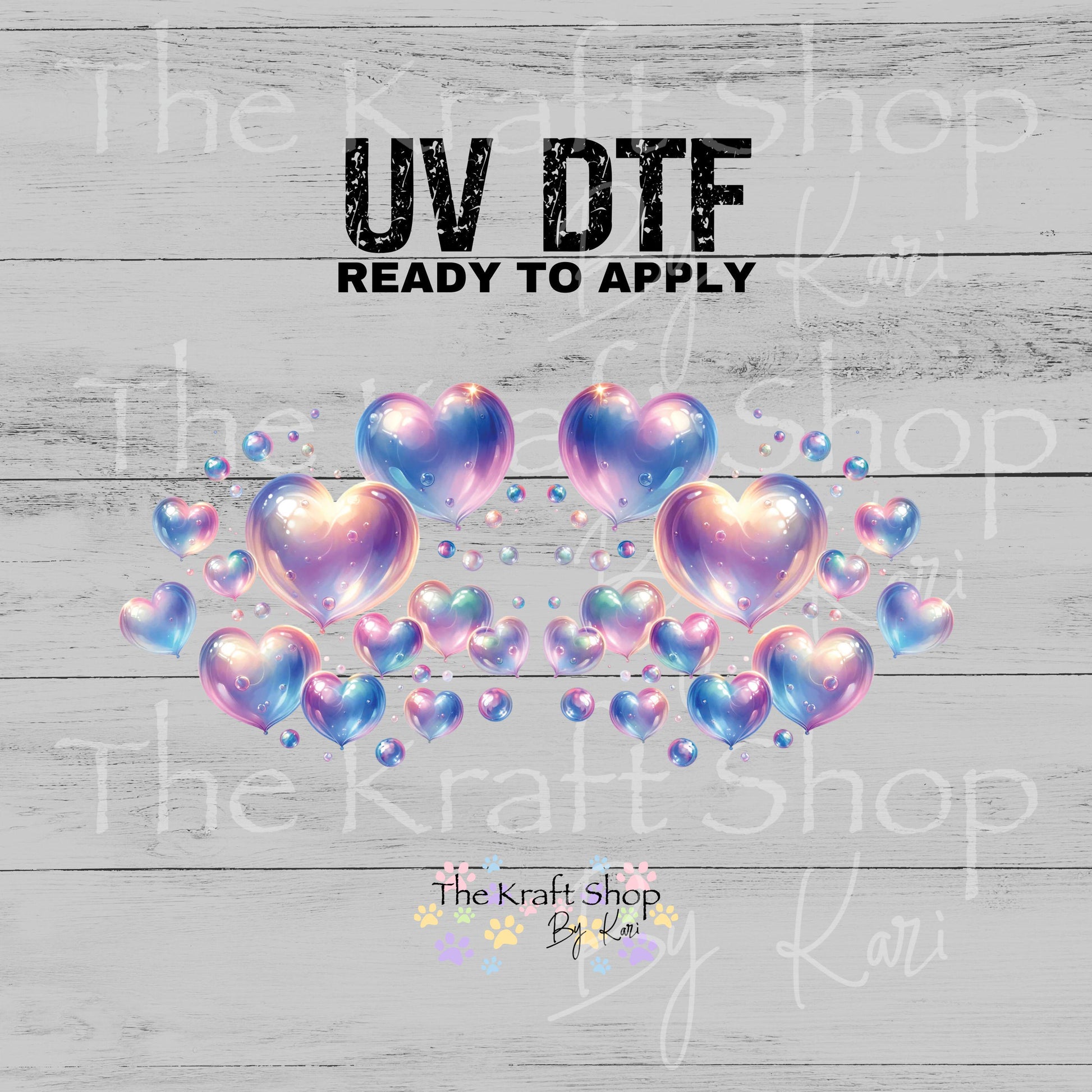 UV DTF Sticker print. Iridescent heart bubbles Valentine's Day decal. #7608