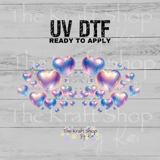 UV DTF Sticker print. Iridescent heart bubbles Valentine's Day decal. #7608