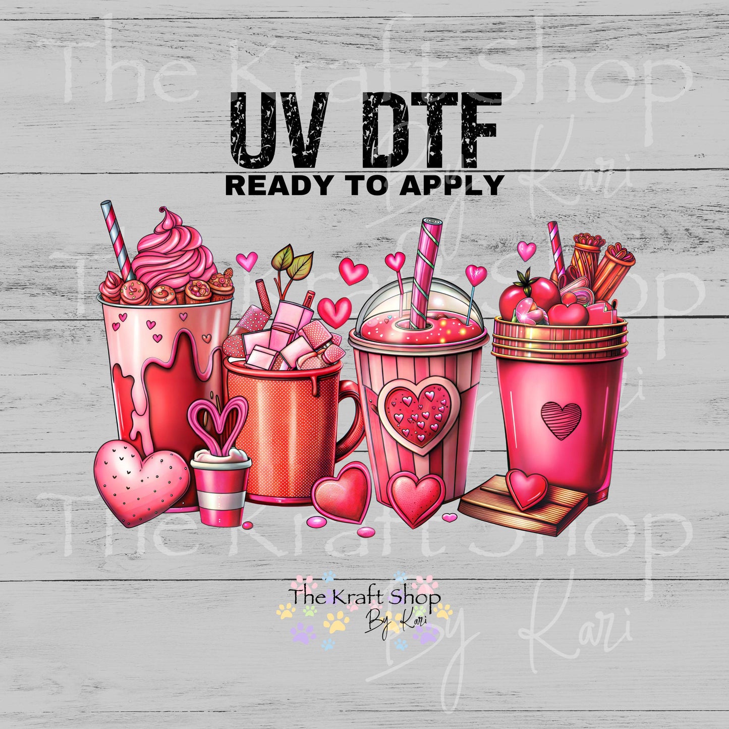UV DTF Sticker print. Valentine's Day coffee drinks wrap decal. #7609