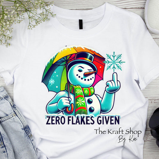 DTF ready to press transfer. Zero Flakes Given sarcastic snowman image . Direct to film heat press transfer #11592