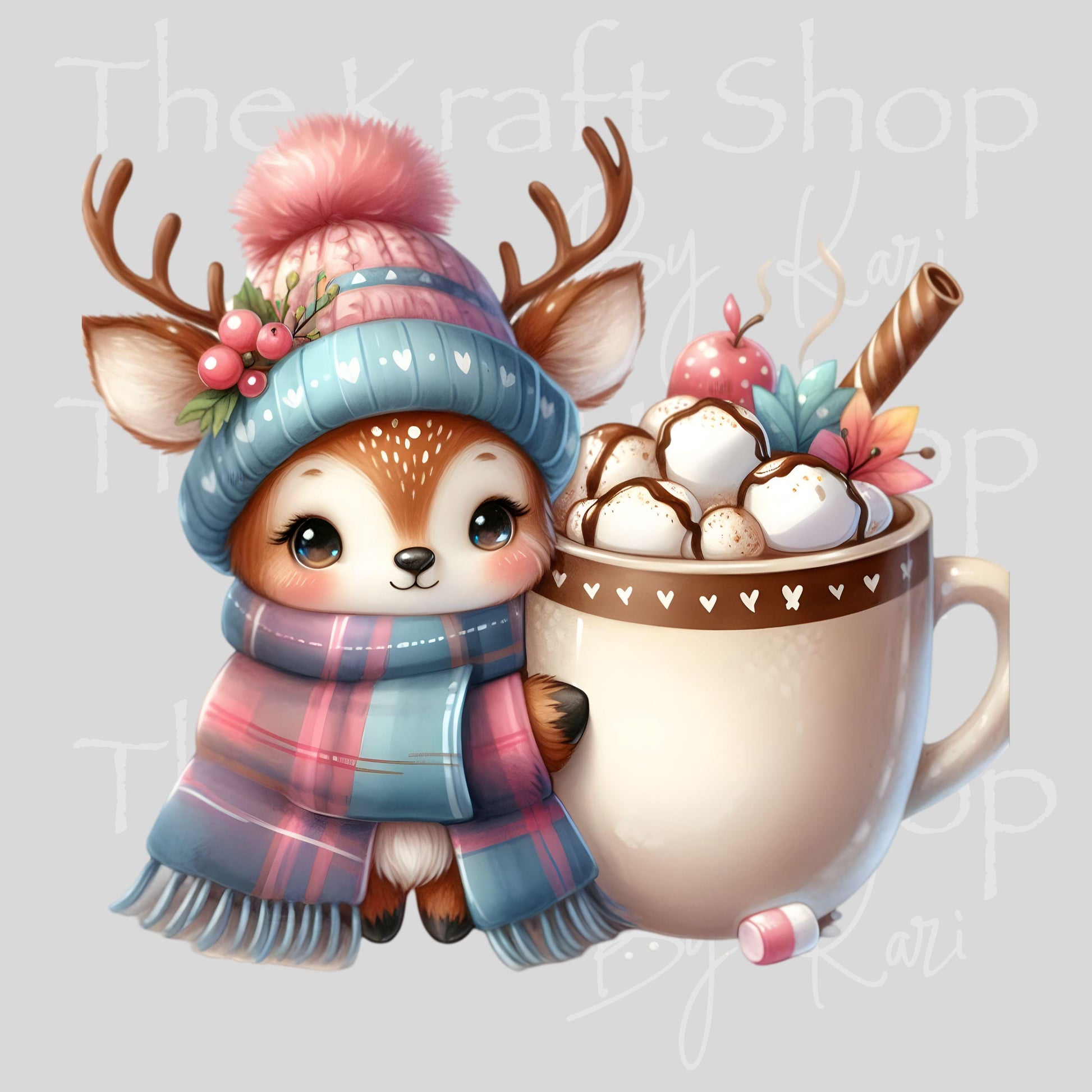 UV DTF Sticker prints. Hot Cocoa Cute reindeer decal, permanent sticker. #7553