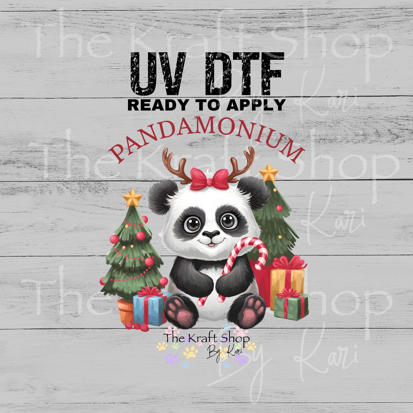 UV DTF Sticker prints. Pandamonium Christmas Panda decal, permanent sticker. #7556