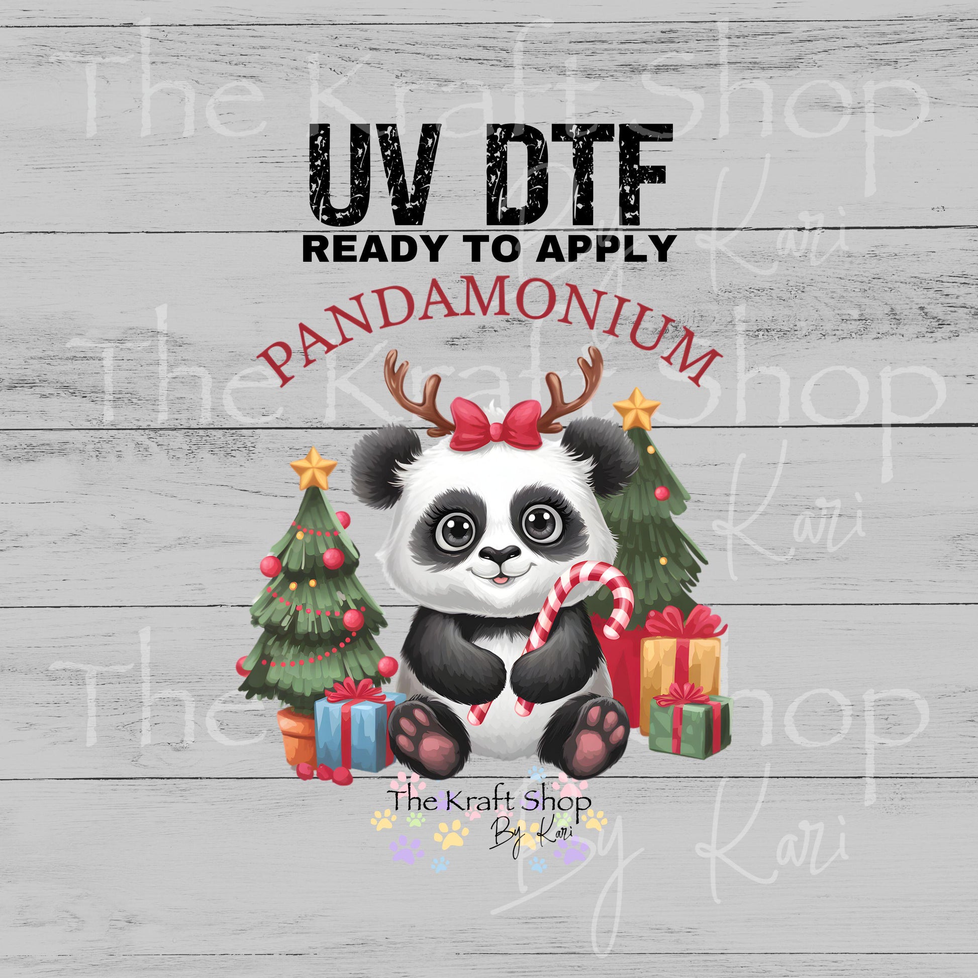 UV DTF Sticker prints. Pandamonium Christmas Panda decal, permanent sticker. #7556