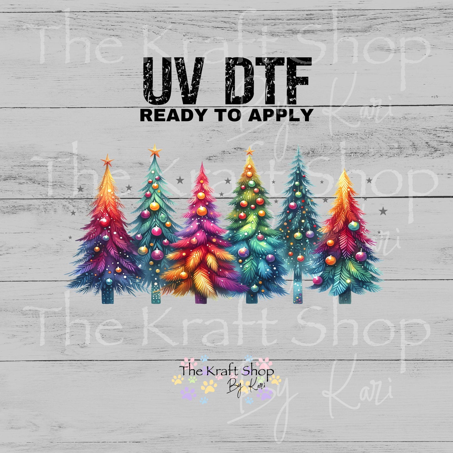 UV DTF Sticker print. Christmas trees colorful Wrap decal Glass can wrap. #7561