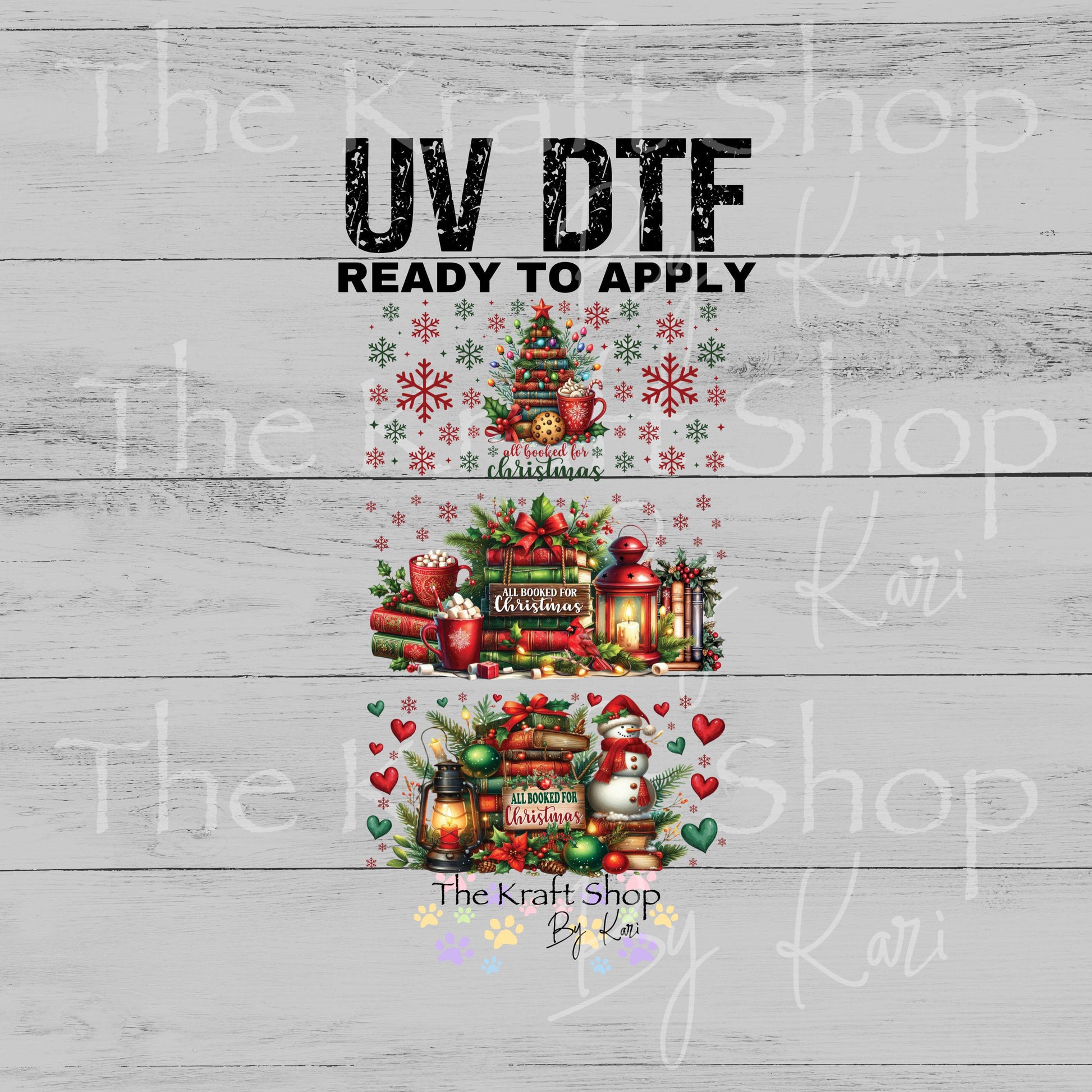 UV DTF Sticker print. All booked for Christmas 3pk Wrap decal Glass can wrap. #7565