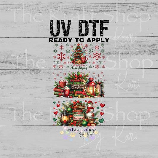 UV DTF Sticker print. All booked for Christmas 3pk Wrap decal Glass can wrap. #7565