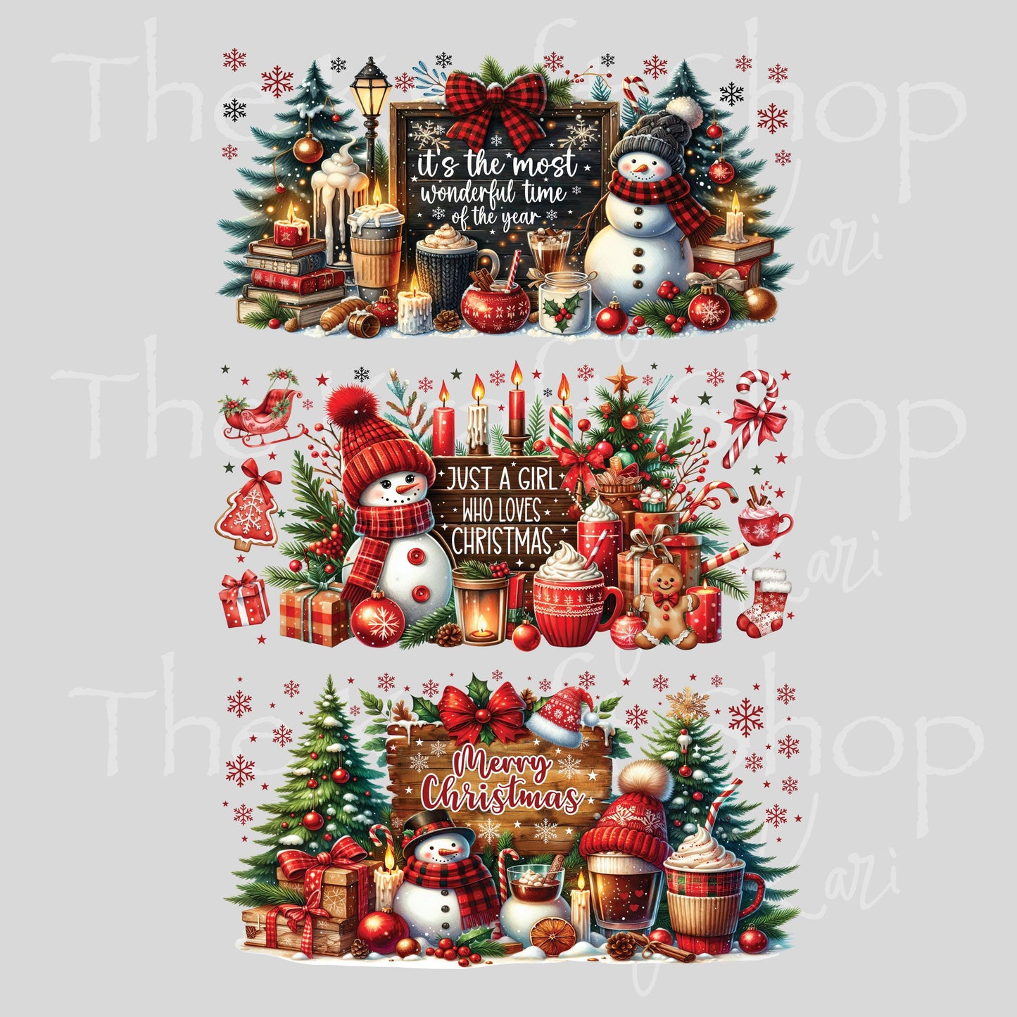 UV DTF Sticker print. Red snowman It's the most wonderful time of the year Christmas 3pk Wrap decal Glass can wrap. #7569