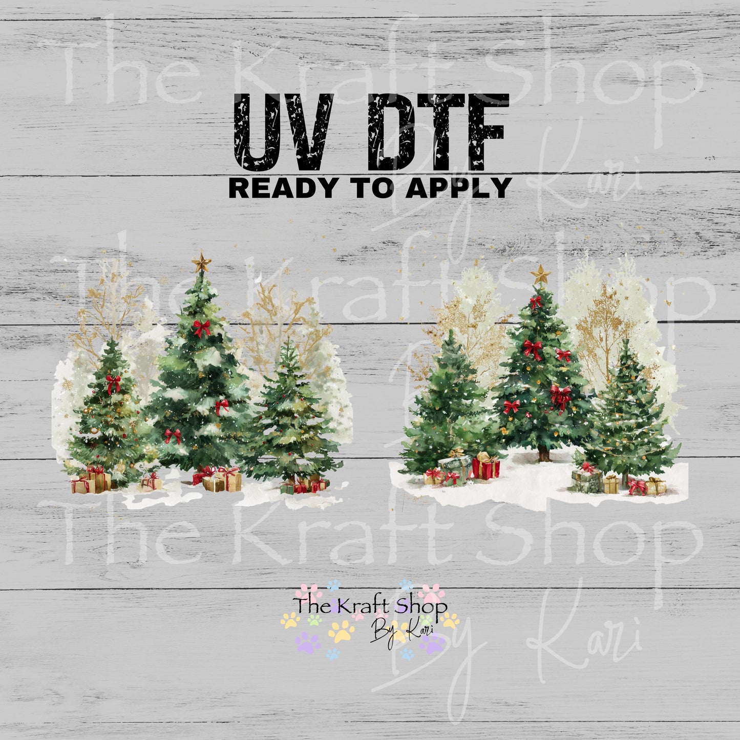 UV DTF Sticker print Watercolor trio of trees 2pk decals, tumbler decal, permanent sticker.#7577