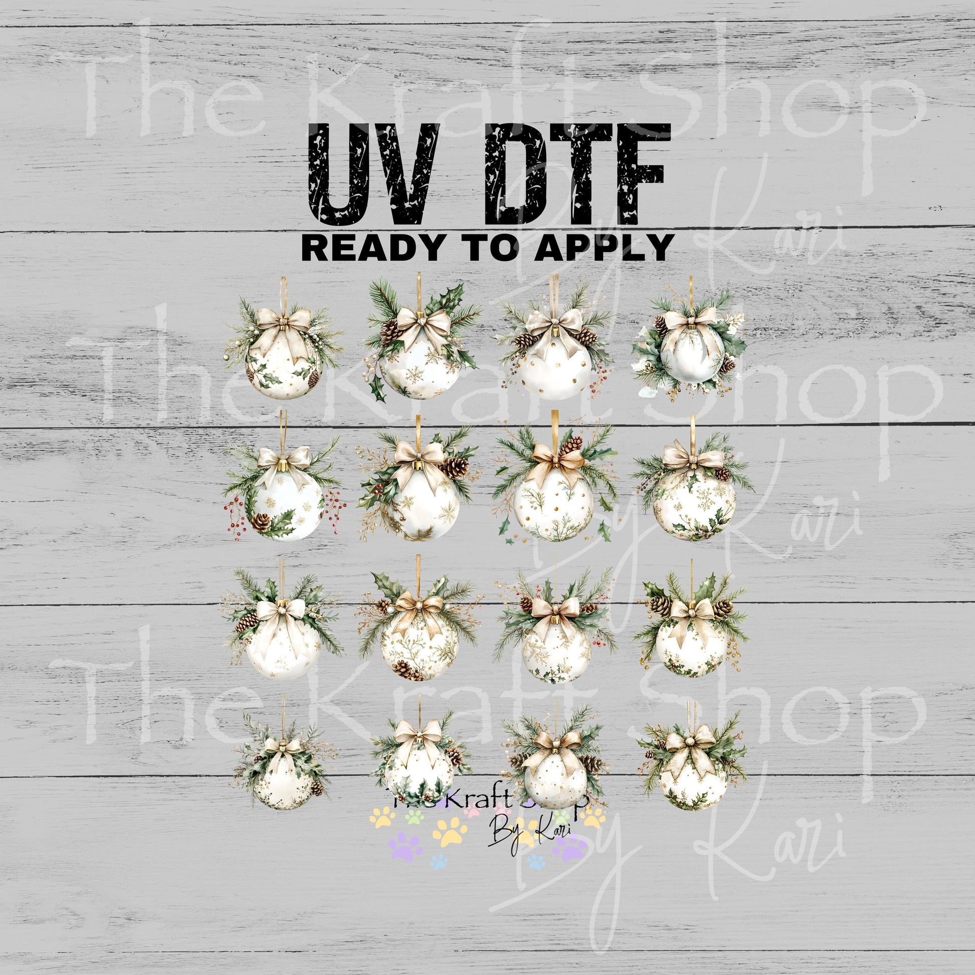 UV DTF Sticker print Rustic Ornaments Christmas mixed media bundle of decals Element sheet 10x10 or 8x8 decal #7577