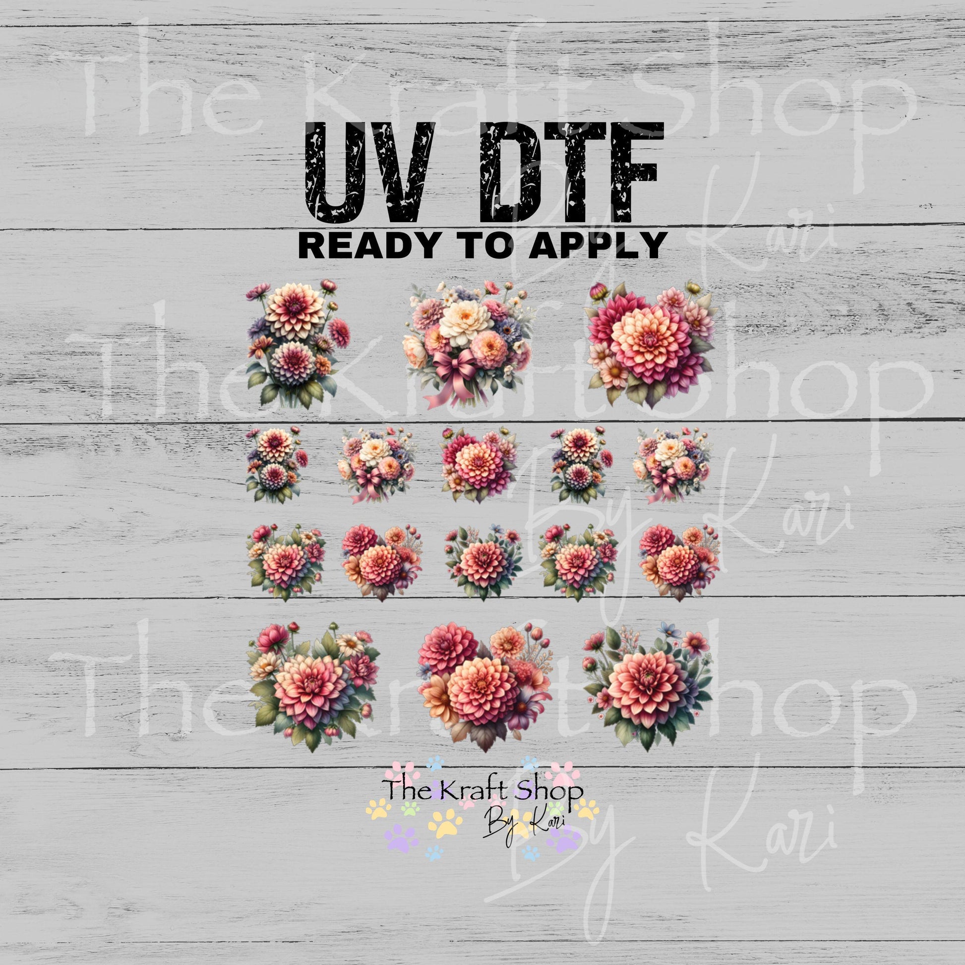 UV DTF Sticker print Dahlia Element sheet Mixed Media decal #10358