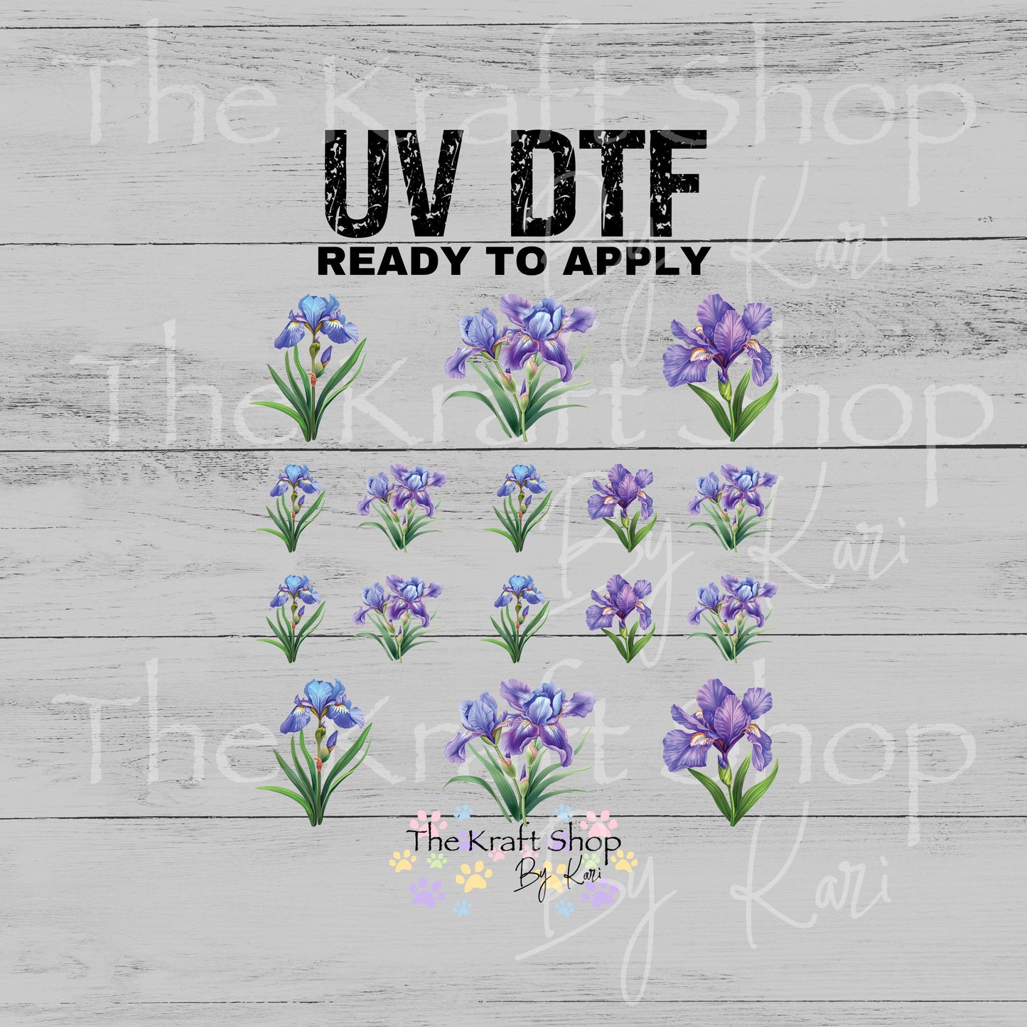 UV DTF Sticker print Purple Iris Element sheet Mixed Media decal #10361