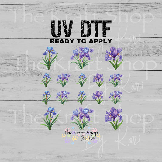 UV DTF Sticker print Purple Iris Element sheet Mixed Media decal #10361