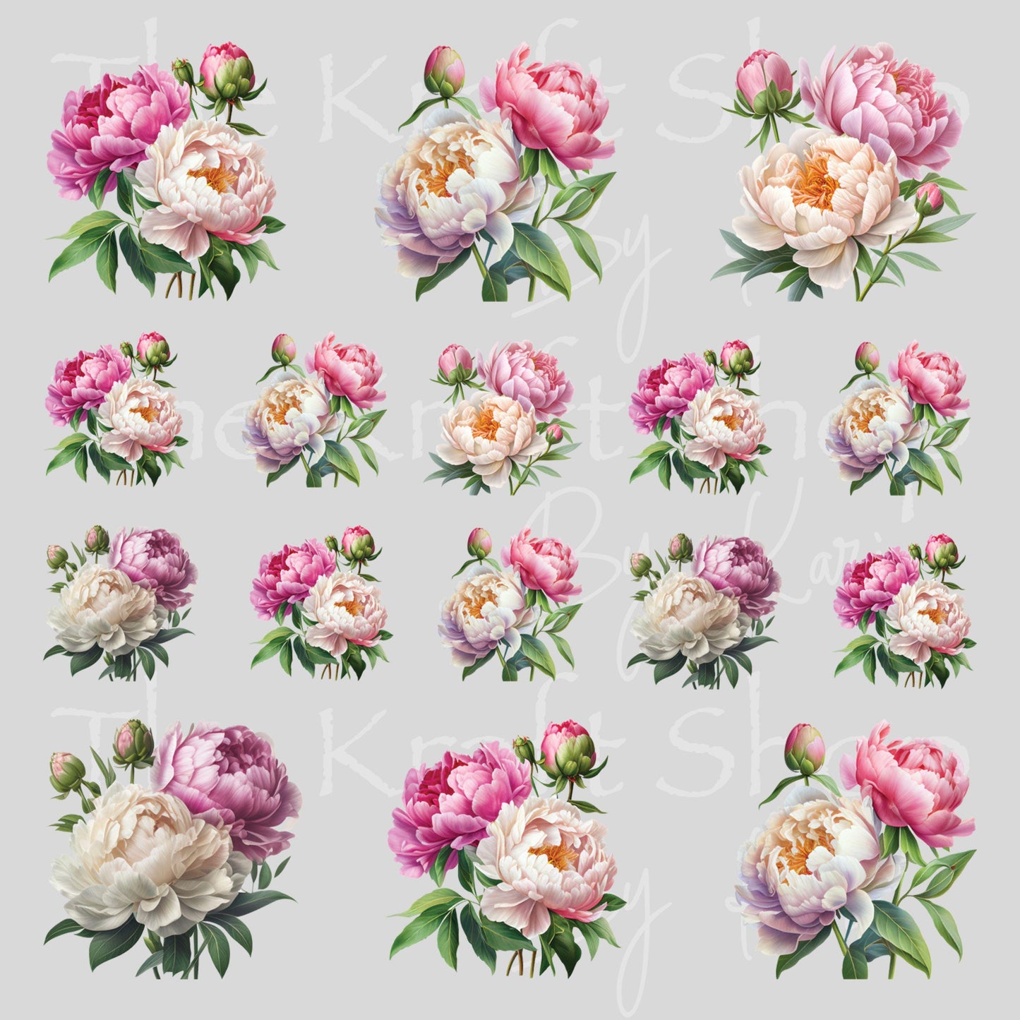 UV DTF Sticker print Pink Peony Element sheet Mixed Media decal #10366