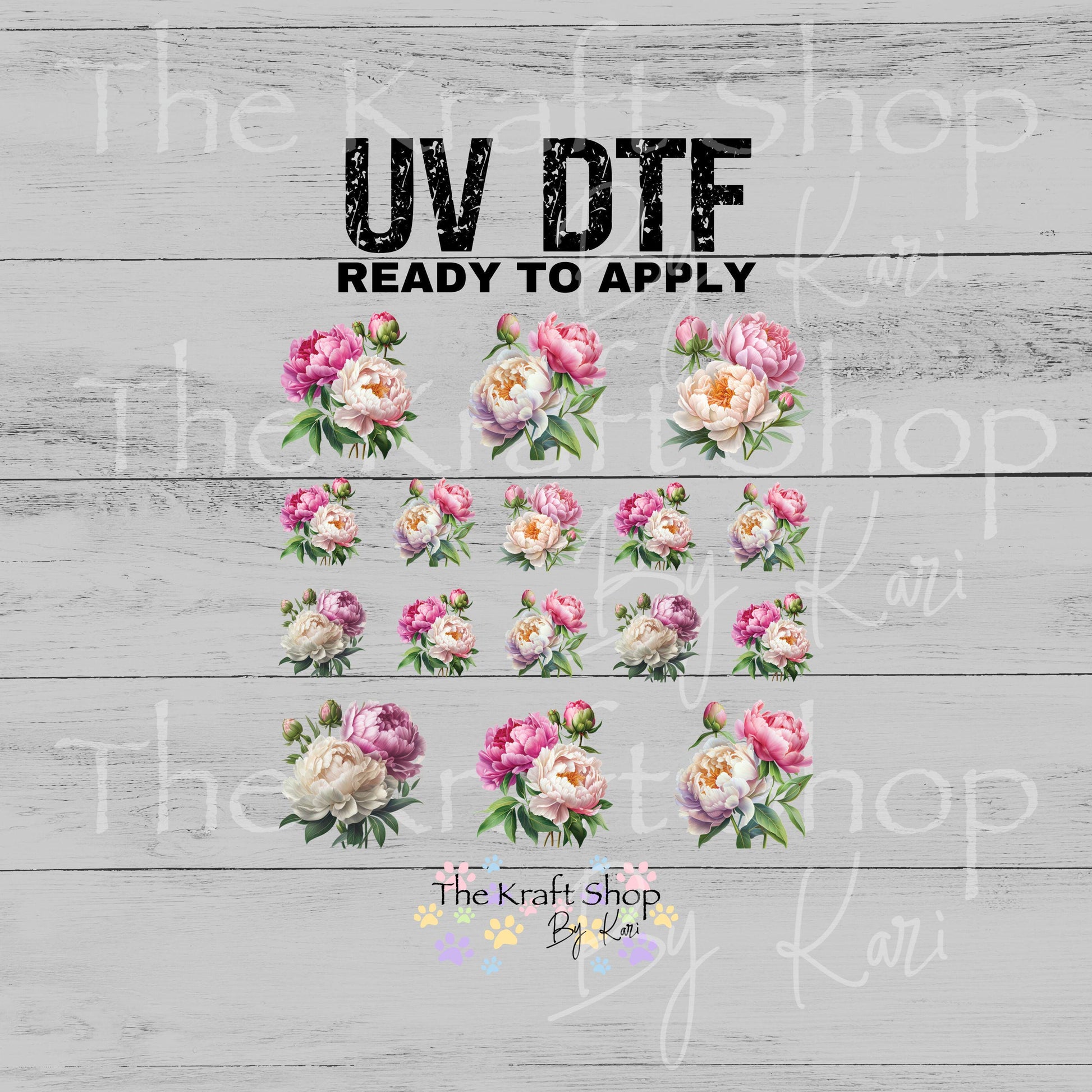 UV DTF Sticker print Pink Peony Element sheet Mixed Media decal #10366