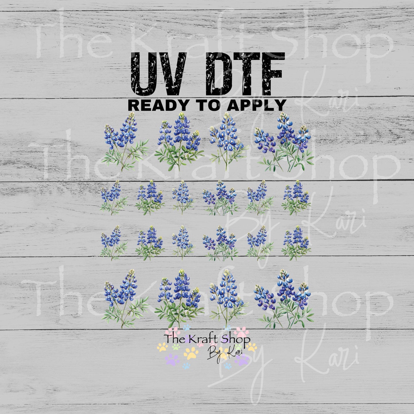 UV DTF Sticker print Blue Bonnet Element sheet Mixed Media decal #10369