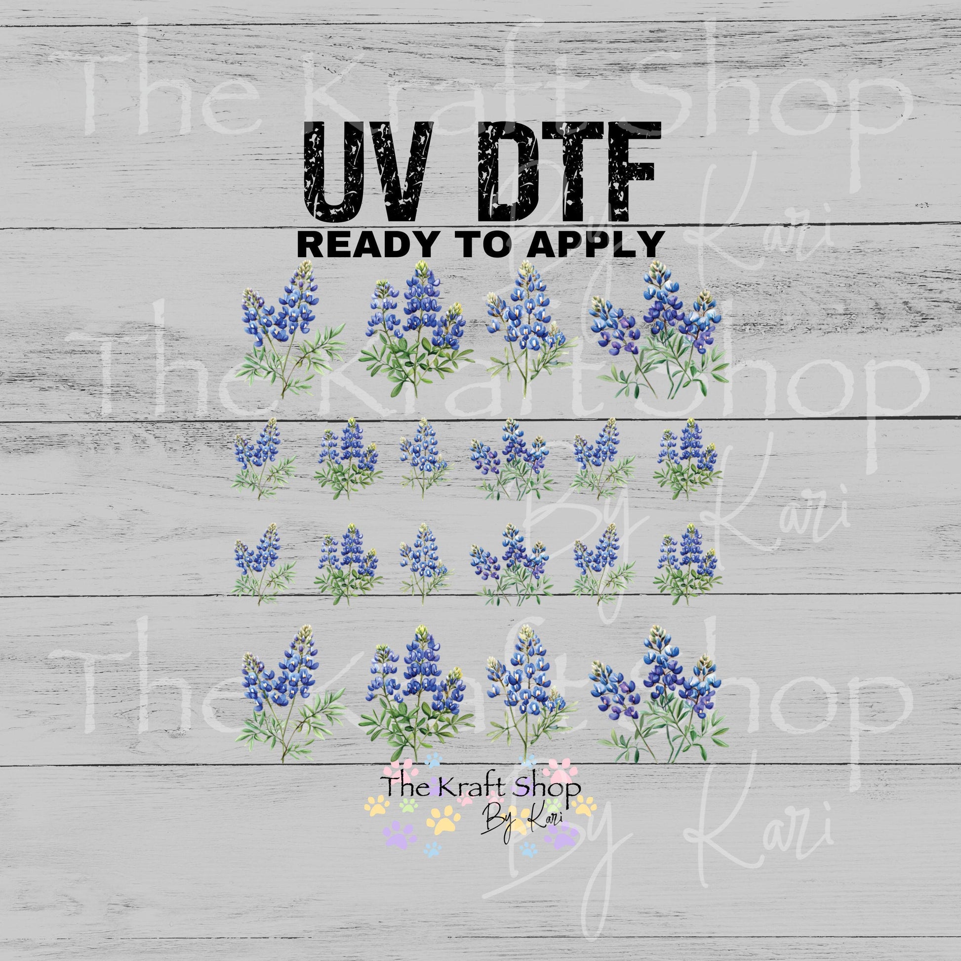 UV DTF Sticker print Blue Bonnet Element sheet Mixed Media decal #10369