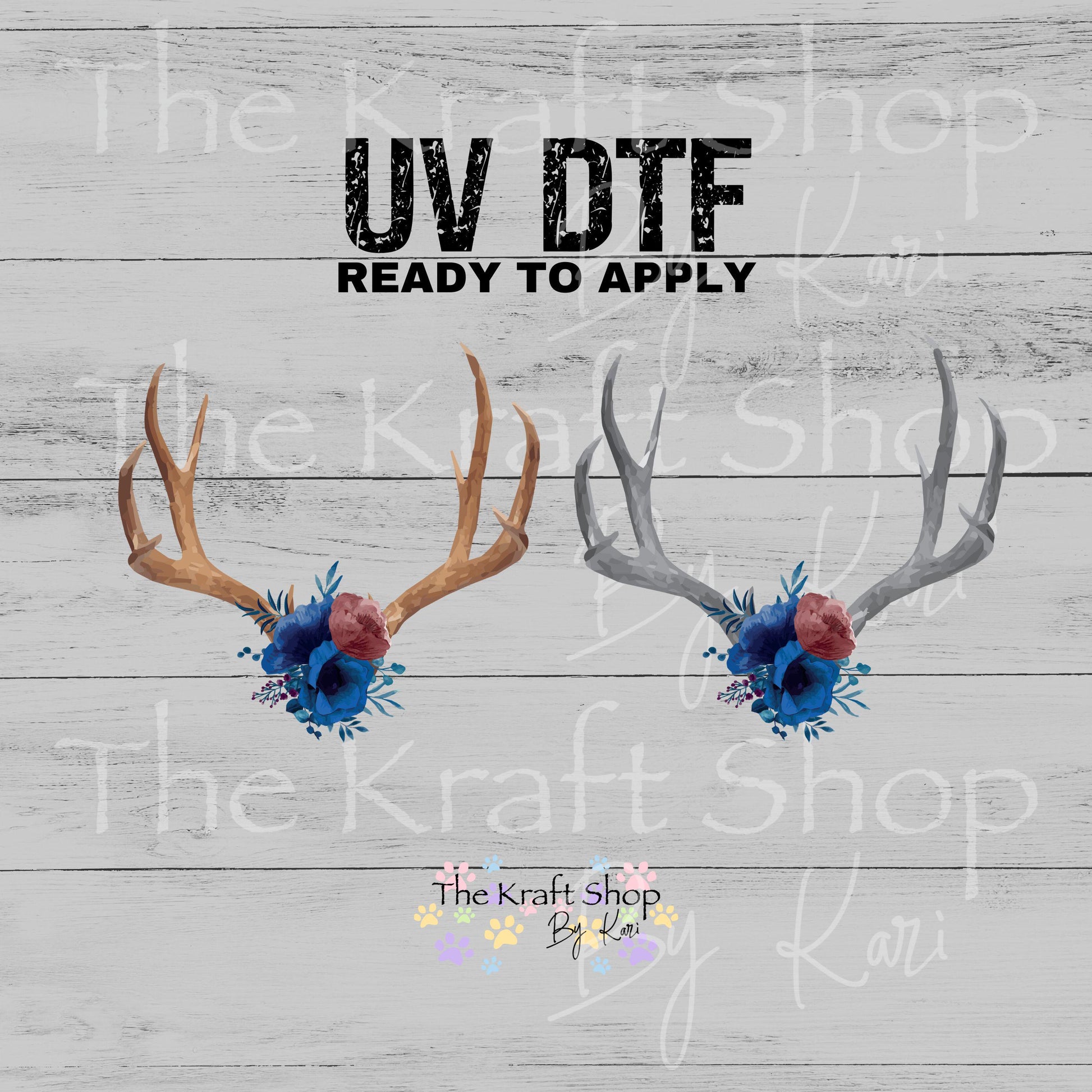 UV DTF Sticker print Floral deer horns 2pk decals, tumbler decal, permanent sticker.#2037