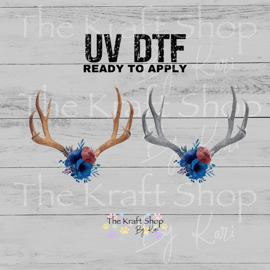 UV DTF Sticker print Floral deer horns 2pk decals, tumbler decal, permanent sticker.#2037