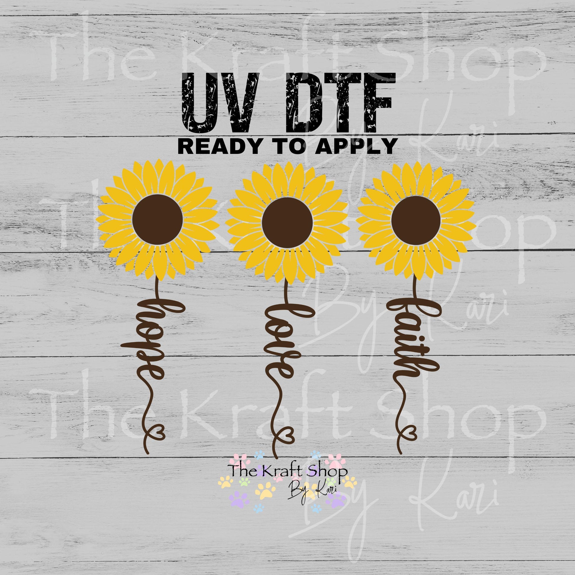 UV DTF Sticker print Faith Love or Hope Sunflower with words stem decal, tumbler decal, permanent sticker. #4585