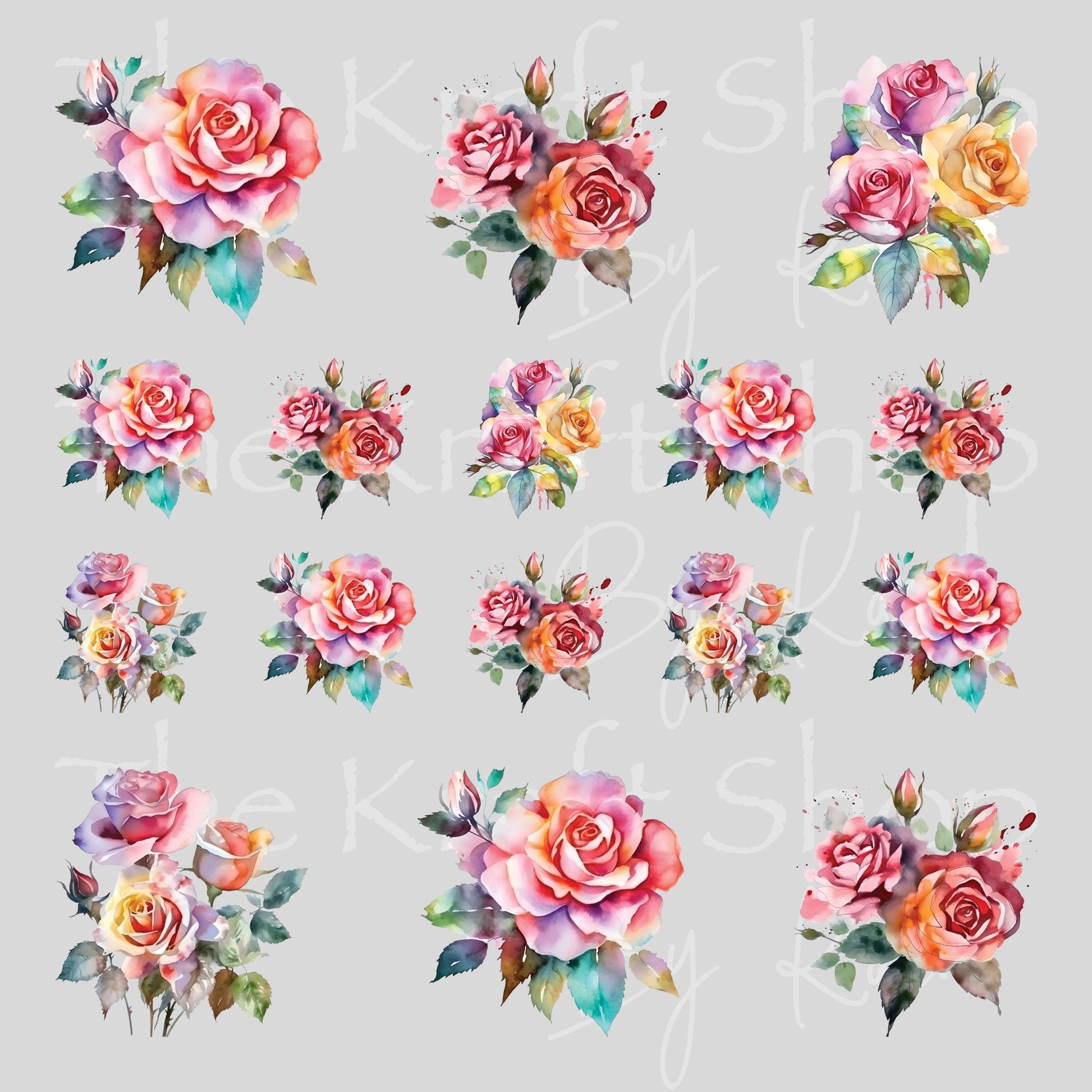 UV DTF Sticker print Watercolor roses Element sheet Mixed Media decal #10372