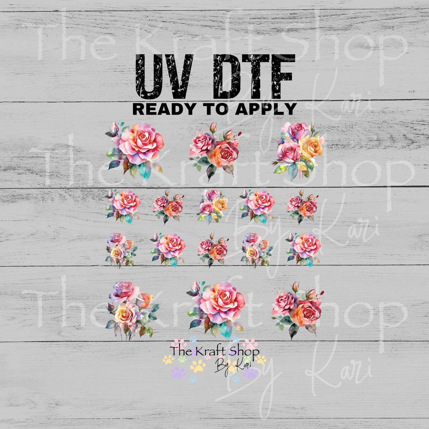 UV DTF Sticker print Watercolor roses Element sheet Mixed Media decal #10372