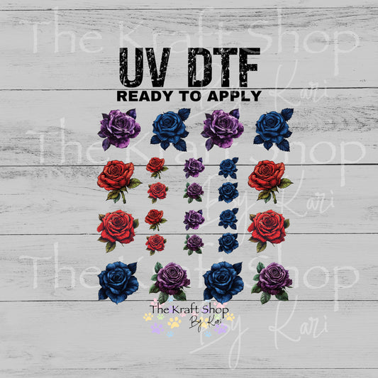 UV DTF Sticker print Roses Red Blue Purple Element sheet Mixed Media decal #10373