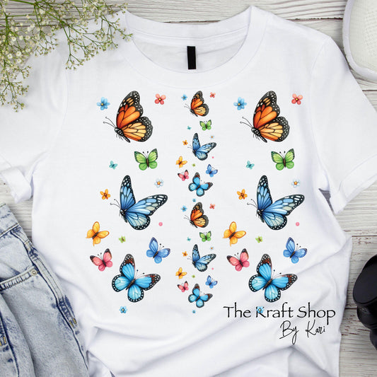 DTF ready to press transfer Butterflies and Flowers Element sheet. Direct to film heat press transfer #11597