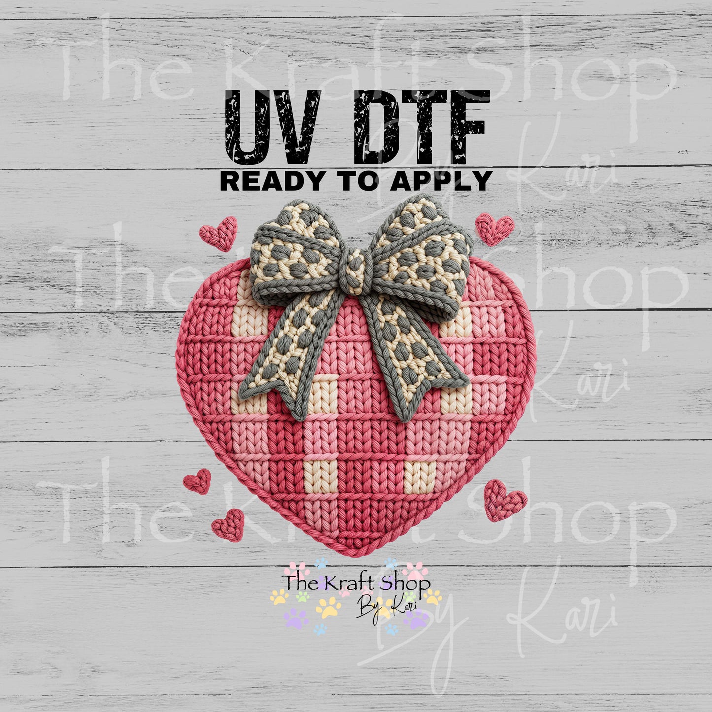 UV DTF Sticker print Yarn Heart and Bow crochet look Valentine's Day decal #7586