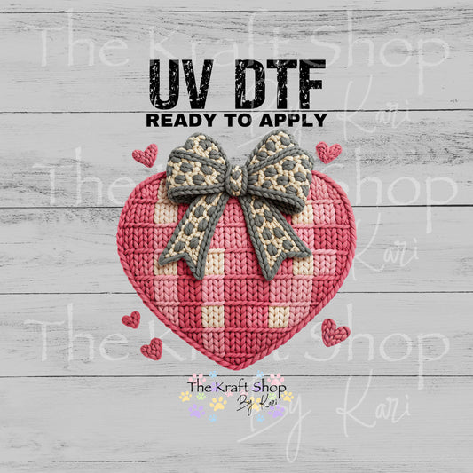 UV DTF Sticker print Yarn Heart and Bow crochet look Valentine's Day decal #7586