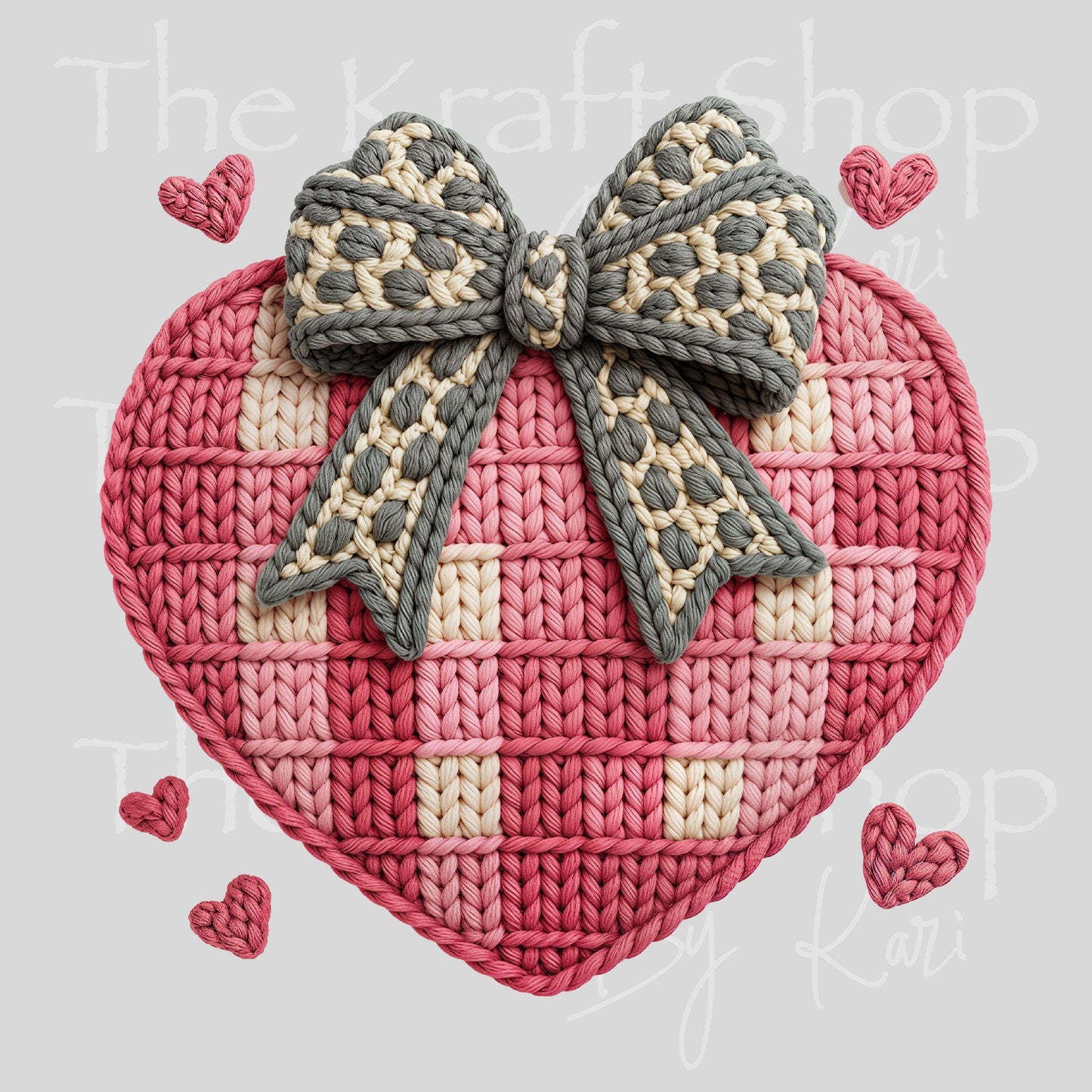 UV DTF Sticker print Yarn Heart and Bow crochet look Valentine's Day decal #7586