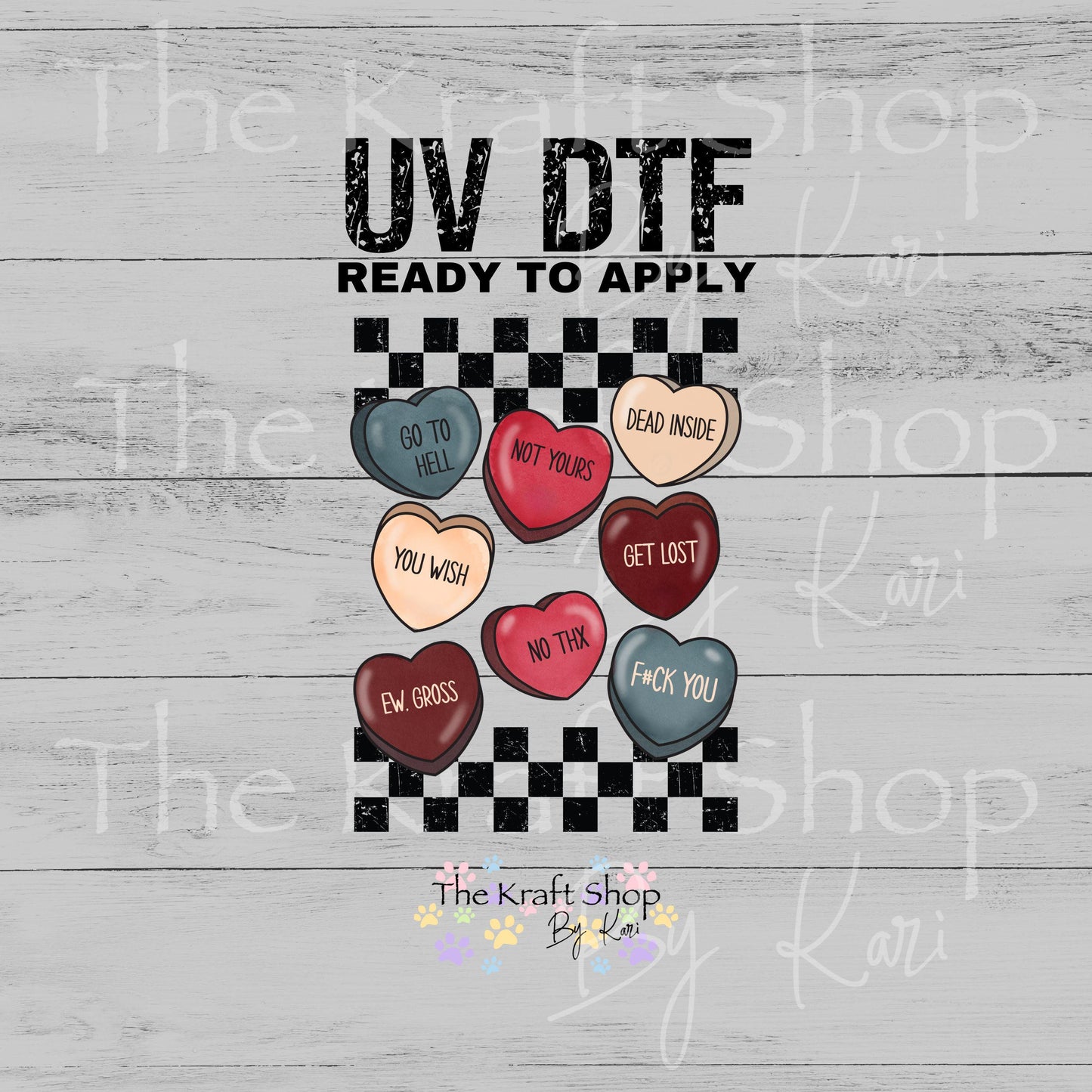 UV DTF Sticker print Rude hearts checkered Anti Valentines Valentine's Day decal #7591